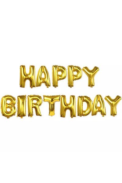 PARTİSERÜVENİ Foil Happy Birthday Balloon Set Gold 16 Inch (38 Cm)