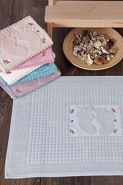 Çapa Home 3 Foot Towels Powder-Cream-Blue Color Embroidered Foot Towel 100% Cotton Size:50X70