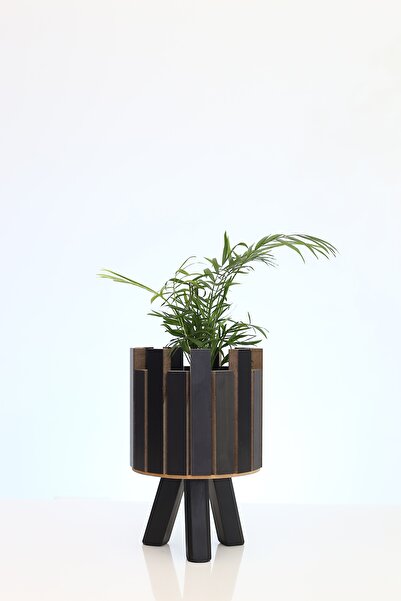 Hakan Mobilya Siyah Ahşap Kale Model Saksı Standı Küçük Dekoratif Çiçeklik Sa...