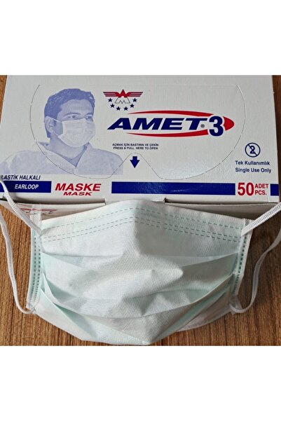 Amet Üç Katlı Filtreli (meltblown) Ikili Örme Lastik Burun Telli Ultrasonik Dikişli Beyaz 50'li Kutu