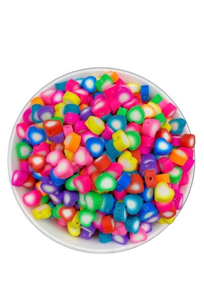 Hedef Bijuteri 25 Adet Içi Beyaz Kalp Model Polimer Kil Fimo Boncuk