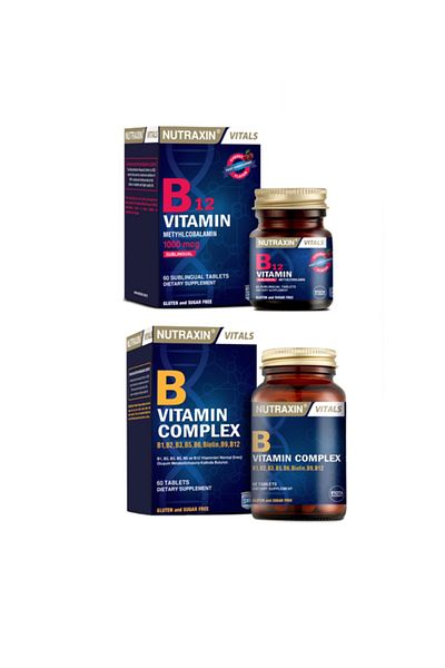 Nutraxin Vitamin B Complexi - 1000Mcg 60 Sublingual Tablets + Containing B1, B2, B3, B5, B6, B12