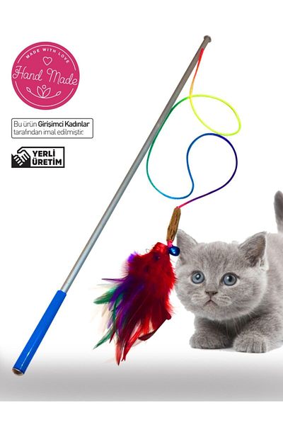 MATATABİ CATS 50cm Natural Matatabi - Cat Fishing Rod Toy with Rod, Feather and Rattles