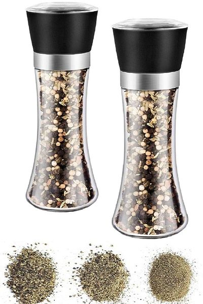 Tilbe Home Large Size Black Pepper Salt Mill 2 Pieces