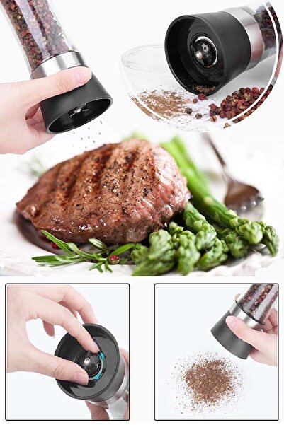 Tilbe Home Large Size Black Pepper Salt Mill 2 Pieces