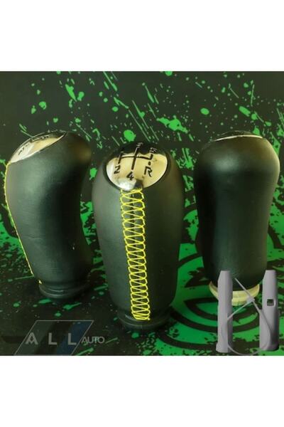 AutoAll Duster Logan Sandero Yellow Leather Stitched Shiny Cover Gear Shift Knob