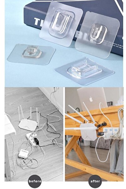 Kitchen Beauty Çift Taraflı Yapışkanlı Geçmeli Klips Eşya Sabitleme Askısı Şeffaf Duvar Kancası