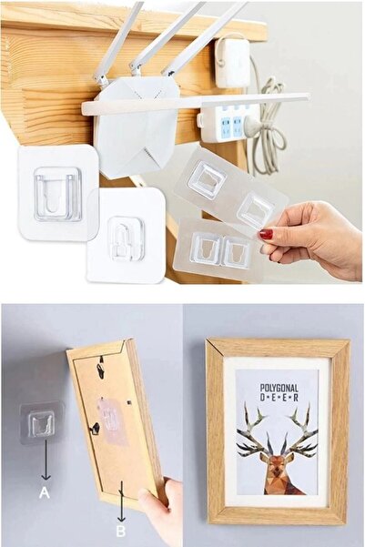 Kitchen Beauty Çift Taraflı Yapışkanlı Geçmeli Klips Eşya Sabitleme Askısı Şeffaf Duvar Kancası