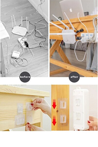 Kitchen Beauty Çift Taraflı Yapışkanlı Geçmeli Klips Eşya Sabitleme Askısı Şeffaf Duvar Kancası