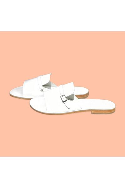 DaphneSandals شبشب نسائي مصنوع يدويًا من الجلد الطبيعي باللون الأبيض - 2057