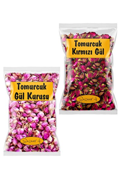 BAZAAR 4 Kırmızı Tomurcuk Gül (50gr) Ve Pembe Tomurcuk Gül Kurusu (50gr)