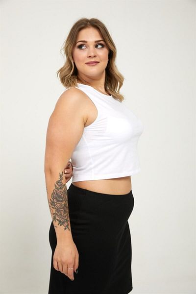 Seamoda Women's White Round Neck Crop Tank Top