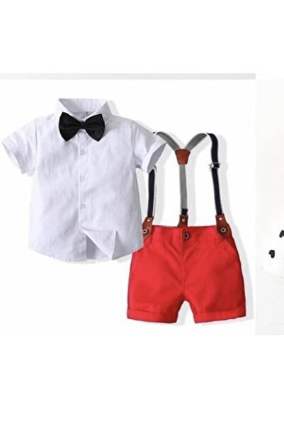 tunay moda Strap Shorts Shirt and Bow Tie Combination