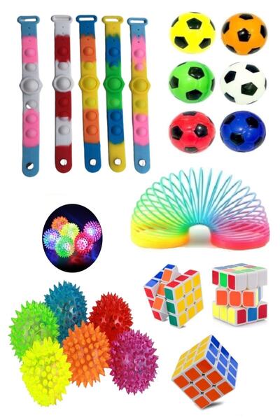 Hyd Stres Giderici Set 1 Bileklik Popit 1 Zeka Küpü 1 Stres Topu 1 Stres Yayı 1 Dikenli Stres Topu