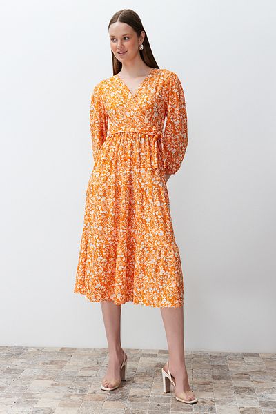 Trendyol Collection Orange Polka Dot Belt Detailed Double Breasted Skater/Belt Opening TWOSS24EL00185