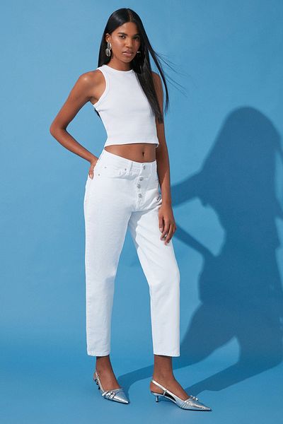 Trendyol Collection Λευκό κουμπιά μπροστά ψηλόμεσο Mom τζιν TWOSS24JE00138