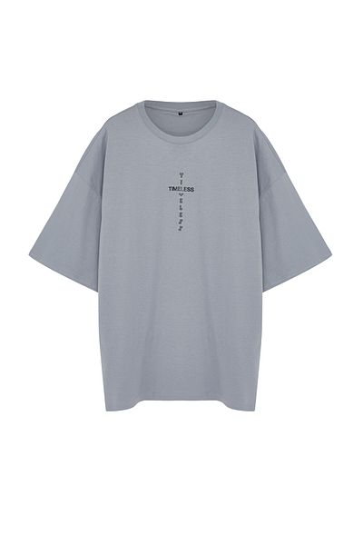 Trendyol Collection Gray Oversize Large Size Comfortable Cotton T-Shirt - TMNSS24BF00022