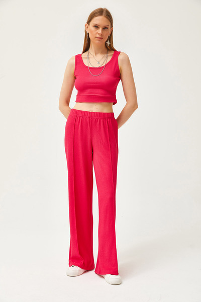 Olalook Women's Fuchsia Shirt Blouse Trousers 3-Piece Set TKM-19000270