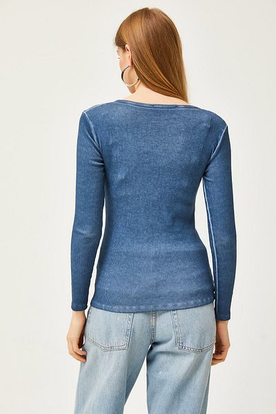 Olalook Camisole-Bluse mit verwaschener Indigo-Knopfleiste für Damen BLZ-19000588