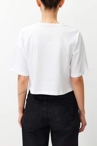 Edit by Trendyol Tricou tricotat cu imprimeu alb TEDSS24TS00011