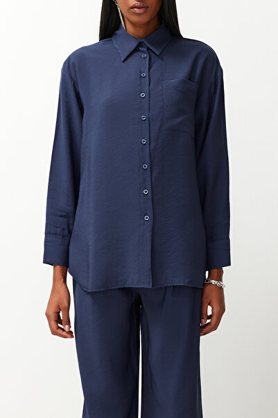 Trendyol Collection Sötétkék modális ing és nadrág szett - TWOSS24AU00018