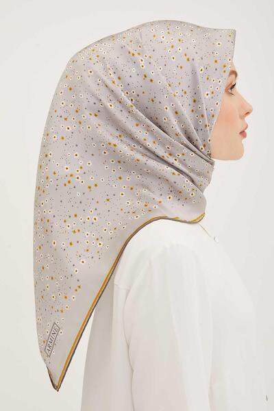 Armine Gri Desenli Sura Ipek Eşarp 8900-52