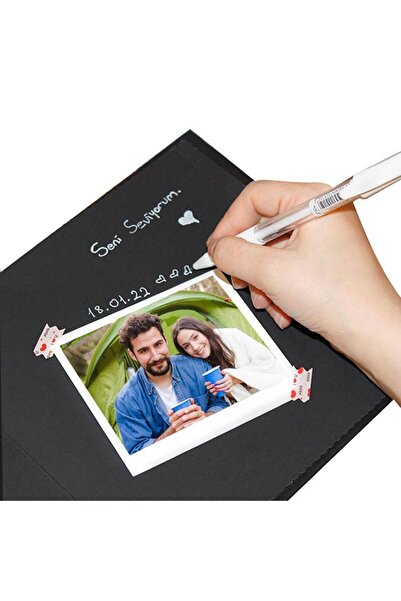 POLABOOK Beyaz Kalemli Her Şey Seninle Güzel Anı Defteri Ve Fotoğraf Albümü - Çıkartma Hediyeli