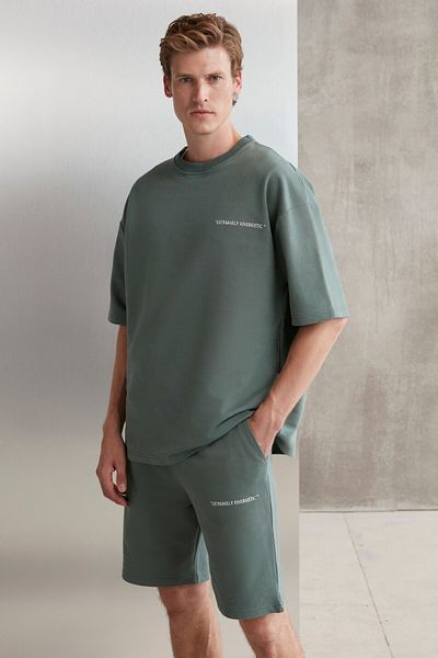 GRIMELANGE Ανδρικό σετ 2 τεμαχίων Colombia Comfort Fit Casual Fit Κέντημα με γράμματα χωρίς ράστερ πράσινη φόρμα