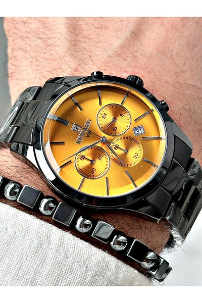 Reward Men's Wristwatch and Bracelet with Gift - Black Steel Cord