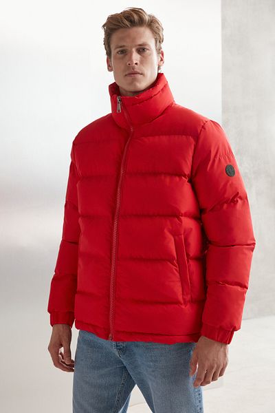 GRIMELANGE Allexis Men's Water Repellent Cloth Warm Stand Collar Ragular Fit Regular Fit Inflatable Red Coat
