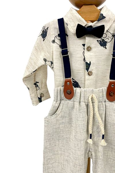 Pivami Baby Boy Suit Shirt Pants Bow Tie Strappy Cream