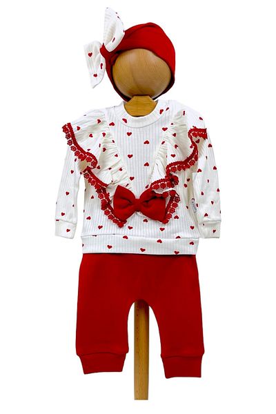 Pivami Baby Girl Top and Bottom Set 3-Piece Heart Lace Bandana