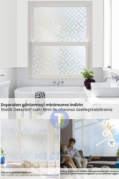 Technojet Film de acoperire din sticlă mată statică cu model - 60cmx100cm Folie pentru decorare pentru birou pentru cabină de duș