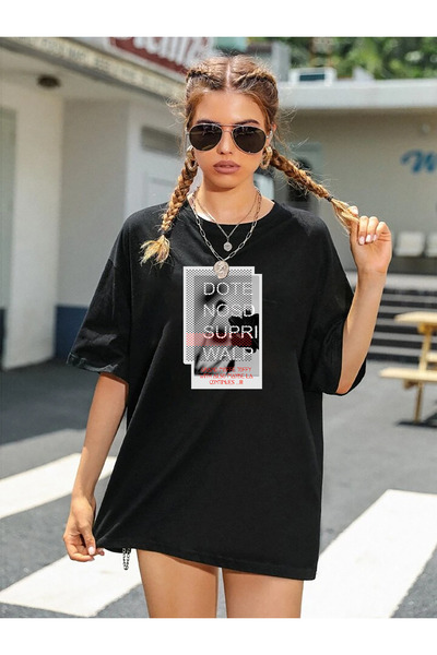 qavnas Unisex Black Oversize Dote Boyfriend T-shirt