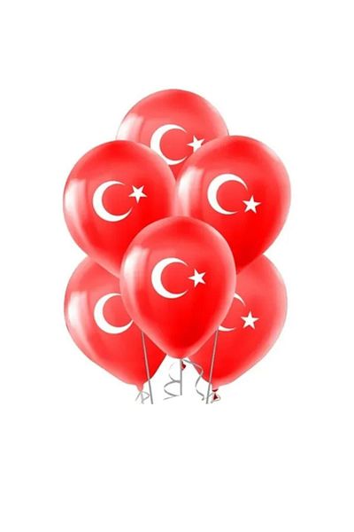Patladı Gitti 12 Inch 30 Cm Turkish Flag Printed Moon Star Red Balloon National Feast Ornament 10 Pieces
