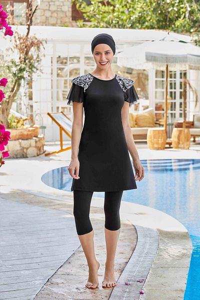 MARESİVA WATERPROOF SWIMSUIT FABRIC WOMEN'S TIGHTS WITH TULLE DETAIL ON SHOULDER 8302