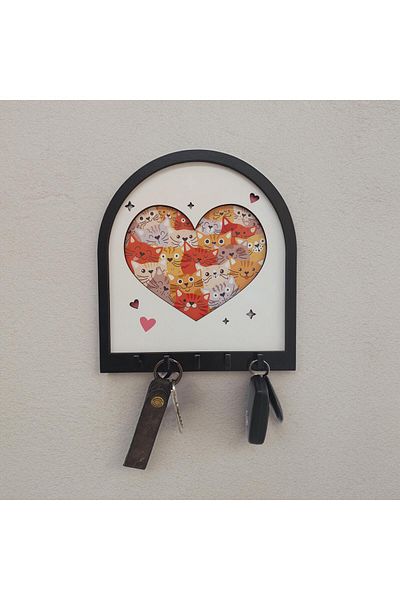 CajuArt Cats in Heart Dimensional - Wall Hanger Keychain Wooden Decor