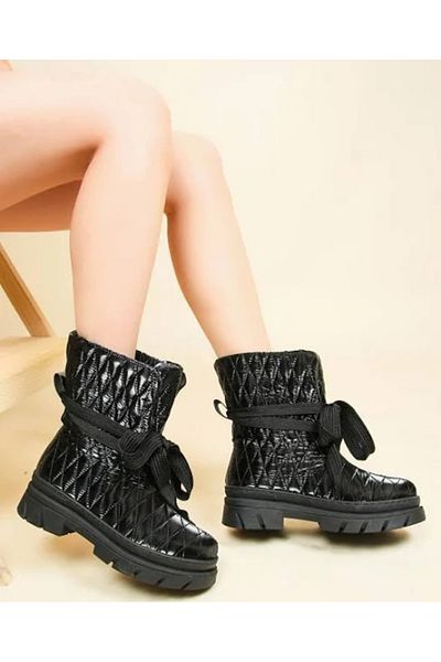 Park Moda Stitching Detailed Inflatable Thermo Non-Slip Sole Daily Women's Boots BLACK