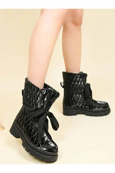 Park Moda Stitching Detailed Inflatable Thermo Non-Slip Sole Daily Women's Boots BLACK