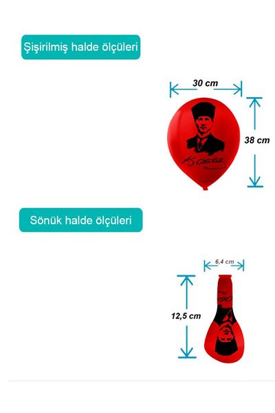 Patladı Gitti بالون أتاتورك مطبوع 12 بوصة 30 سم ديكور العيد الوطني 10 قطع