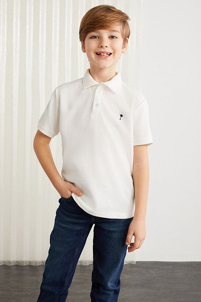 GRIMELANGE Lois-grm24001 100% bavlna Vyšívané tričko Polo s krátkým rukávem a výstřihem Bílé tričko s polo výstřihem