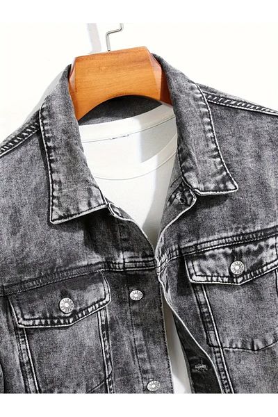 carwin Men's Smoked Slim Fit Denim Jacket