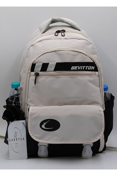 LaddyCo Water Repellent Special Fabric Modern Beige-Black School Backpack 34300