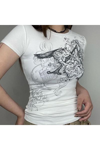 Köstebek Tricou crop cu mânecă scurtă cu model punk