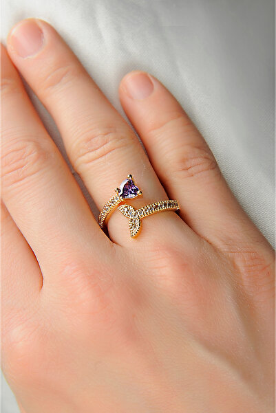 MakeWell Ayarlanabilir Hayalet Balık Tasarımlı Kalpli Yüzük Gold Kaplama Taşl...