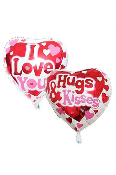 Deniz Party Store I LOVE YOU & HUGS-KISSES Reversible Heart Foil Balloon - 18 Inch 45 cm 1 Piece