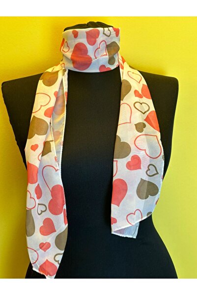 Gönülden Tasarım HEARTED TOWEL WOMEN'S SCARF BANDANA HAIR BAND 140X19 CM Orange
