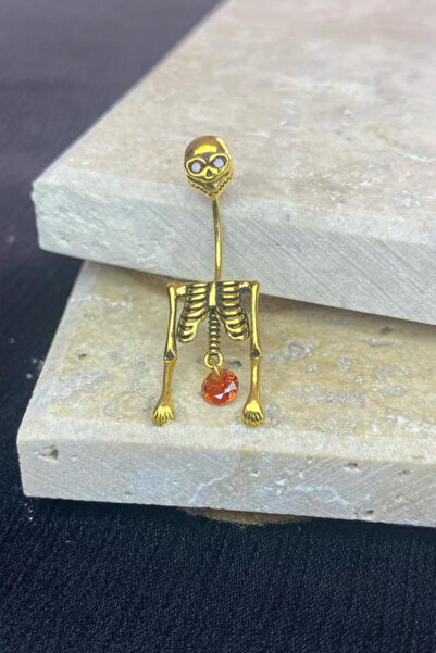 Jaida Moda Unisex Gold Çelik Iskelet Model Turuncu Taşlı Sallantılı Küpe