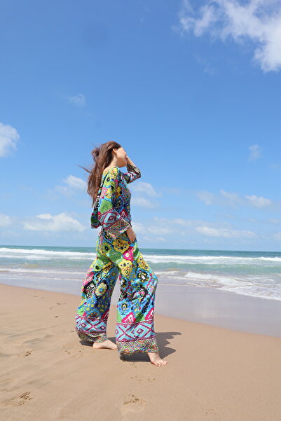 Su Koleksiyon طقم بلوزة وبنطلون من الفيسكوز بتصميم بوهو من Marrakech