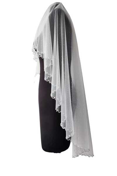 MODA NUR Simli Ve Gümüş Boncuk İşlemeli Duvak